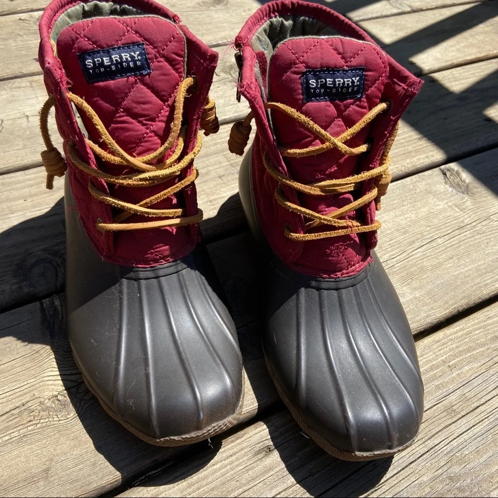 Sperry Red Quilted & Brown Duck Rain Boots - Women's